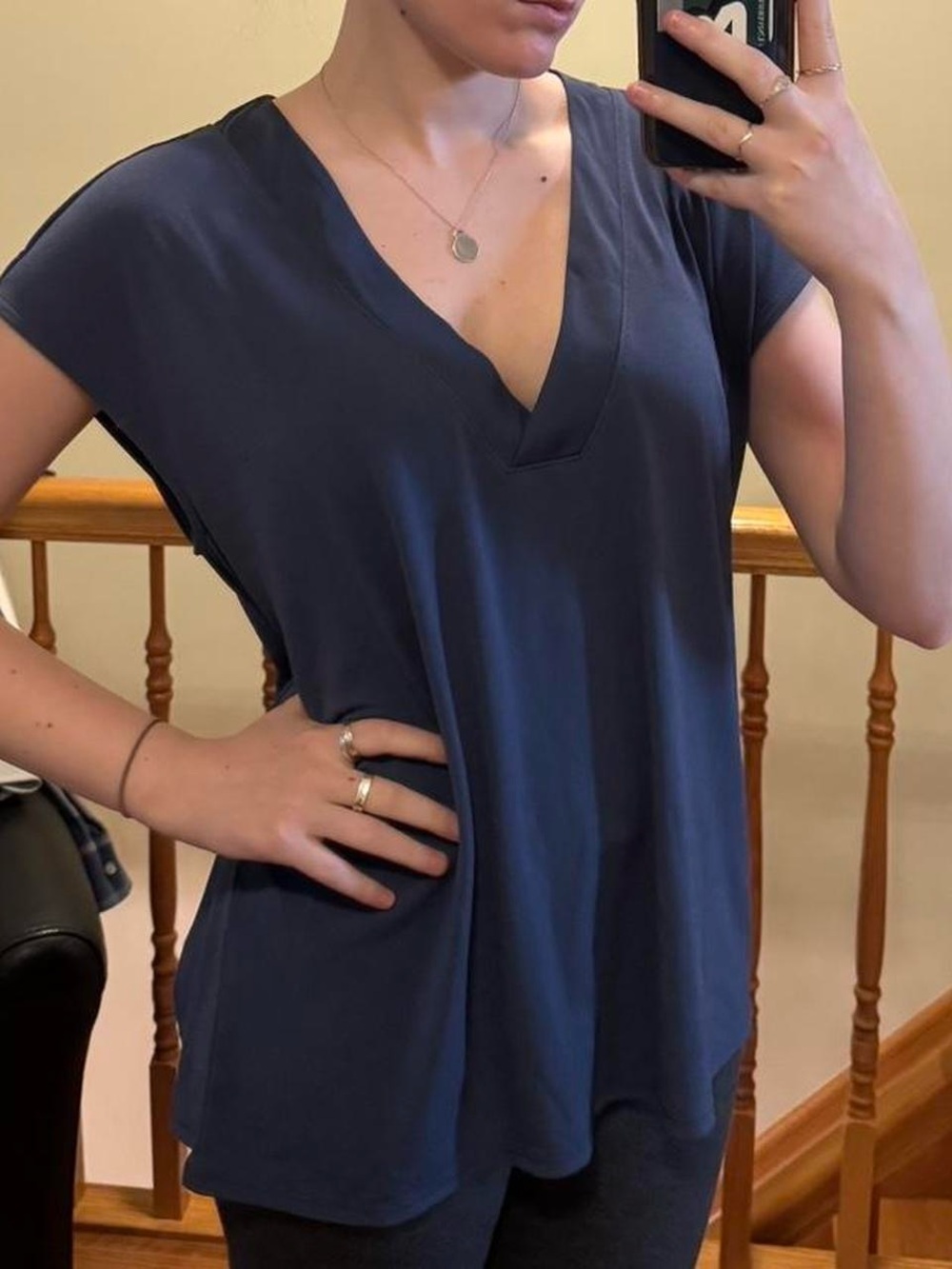 banana republic blue business casual office siren v-neck cap sleeve top